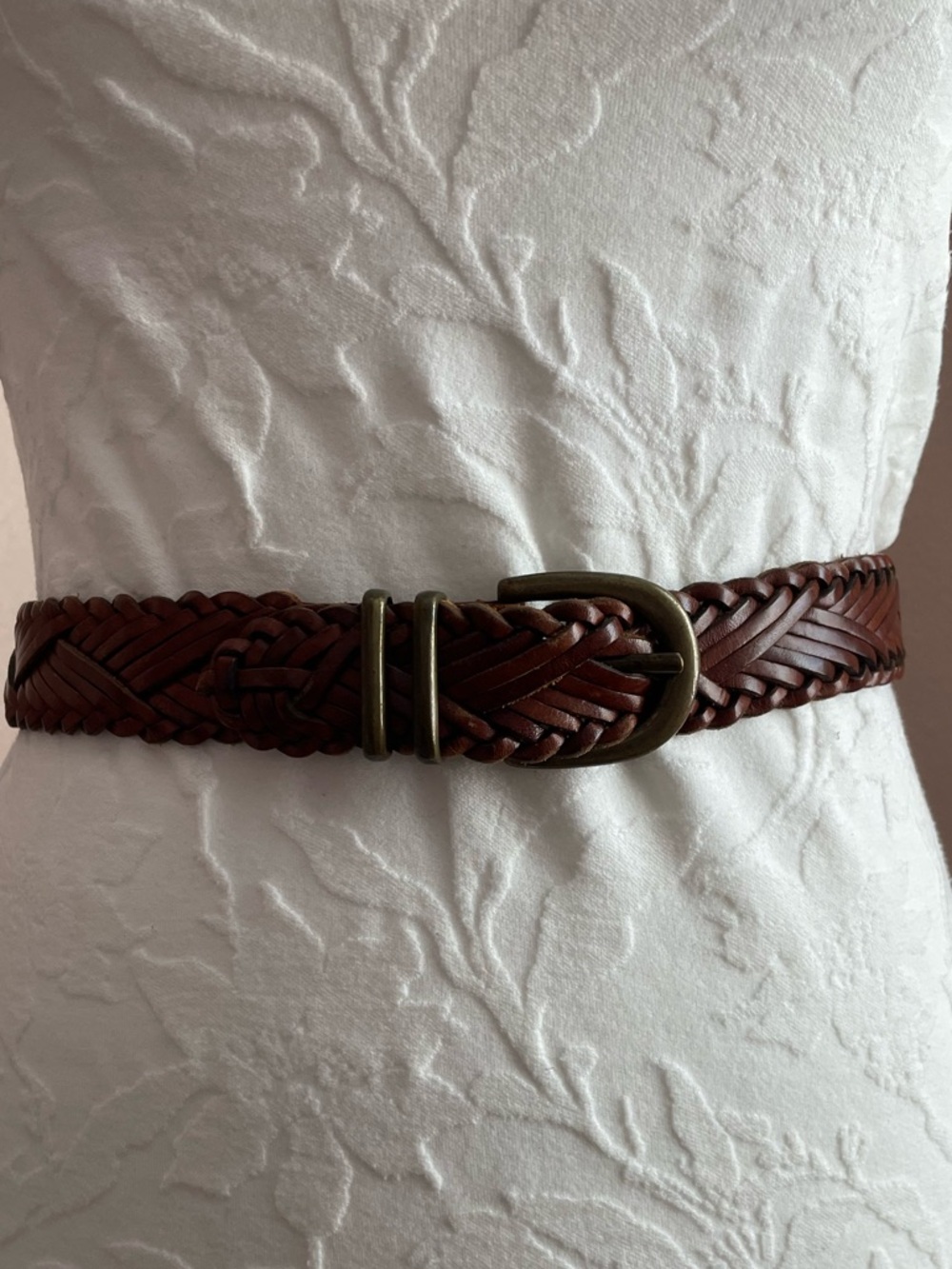 INC International Concepts Braided Brown Leather Belt with Brass Buckle